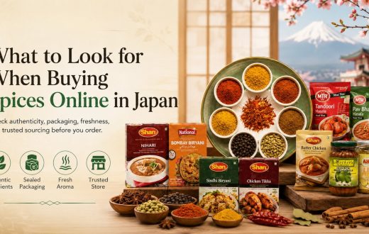 "What to Look for When Buying Spices Online in Japan, featuring authentic ingredients, sealed packaging, fresh aroma, and a trusted store for South Asian spices."